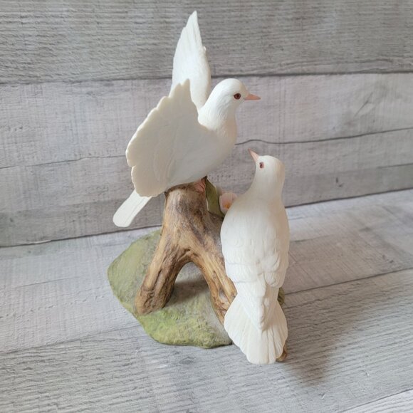 1990 Andrea By Sadek Double White Doves Figurine On Branch With Flowers Porcelai - Picture 5 of 7